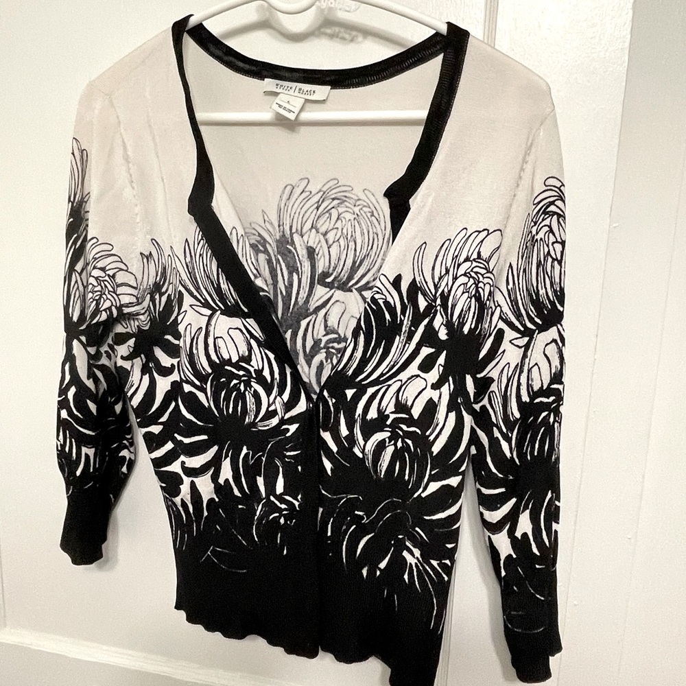 3/4 sleeve cardigan black and white